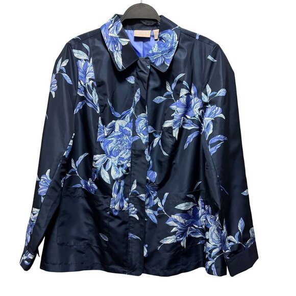 Chicos Womens Hihg Seas Floeal Navy Full Zip Rain Jacket Size 1 - Picture 1 of 9